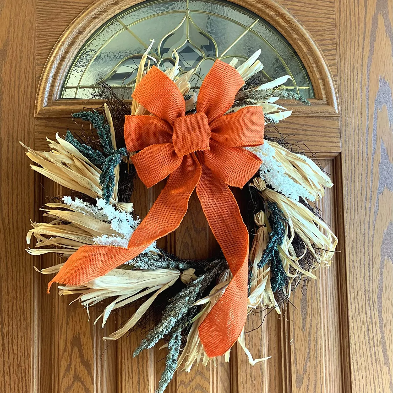 Orange Burlap Wreath Bow - 10" Wide, 18" Long Tails