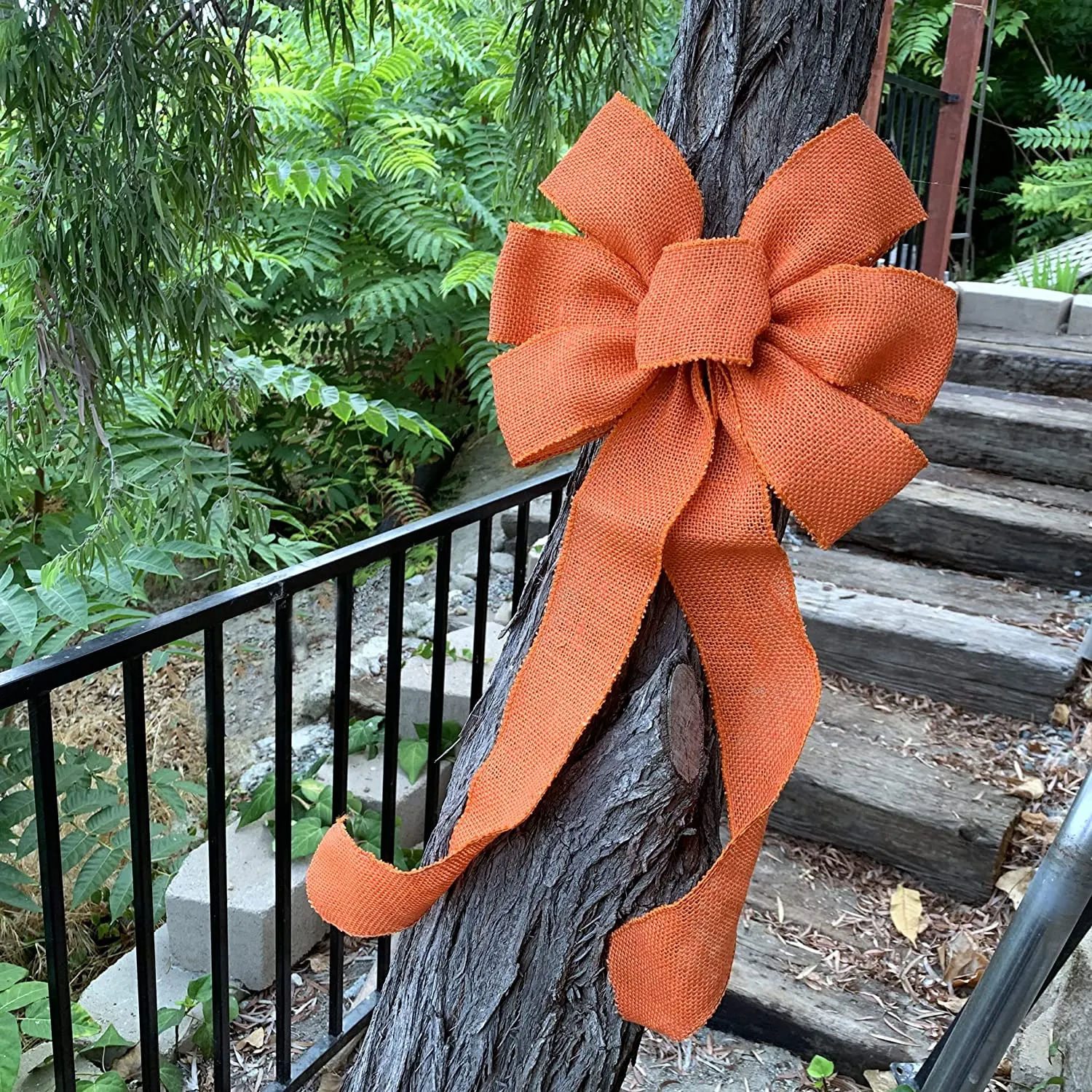 Orange Burlap Wreath Bow - 10" Wide, 18" Long Tails