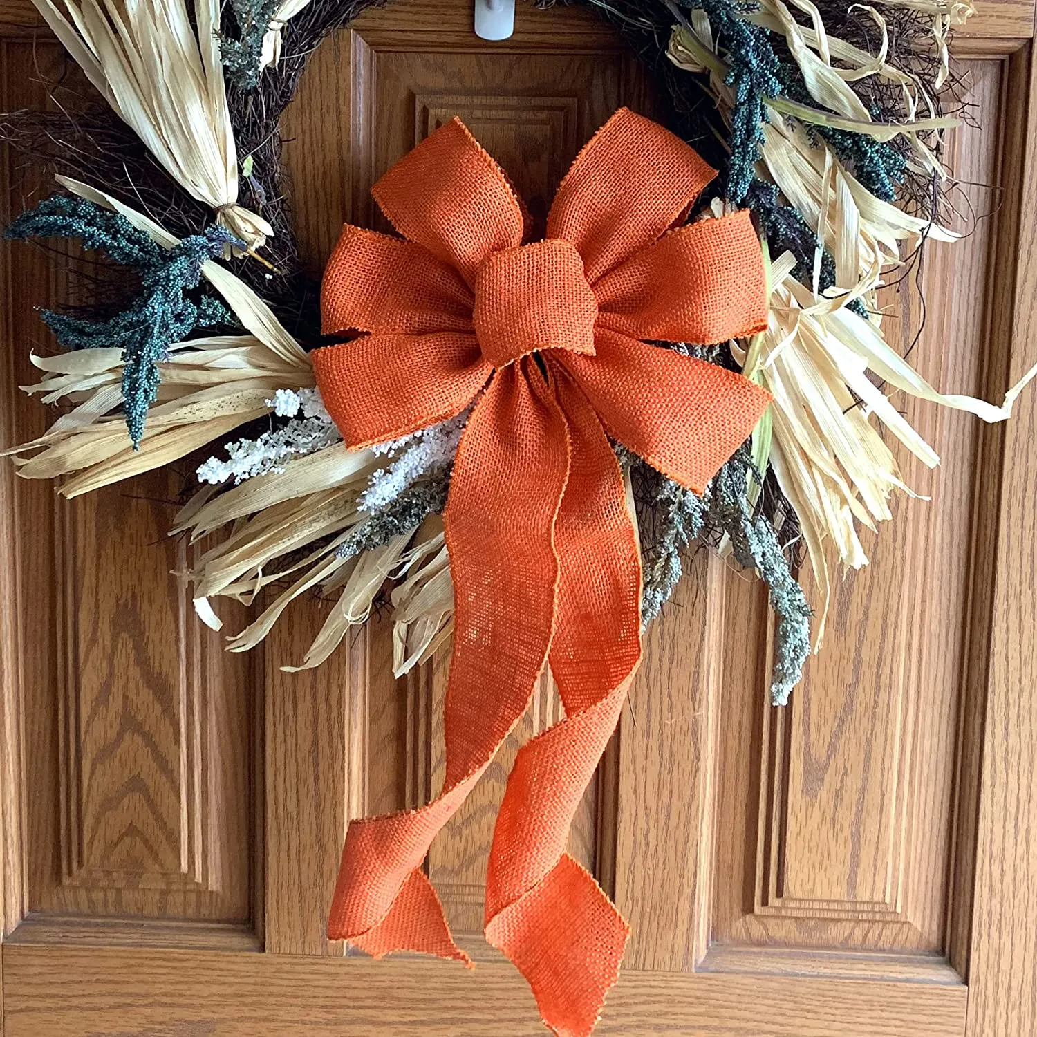 Orange Burlap Wreath Bow - 10" Wide, 18" Long Tails