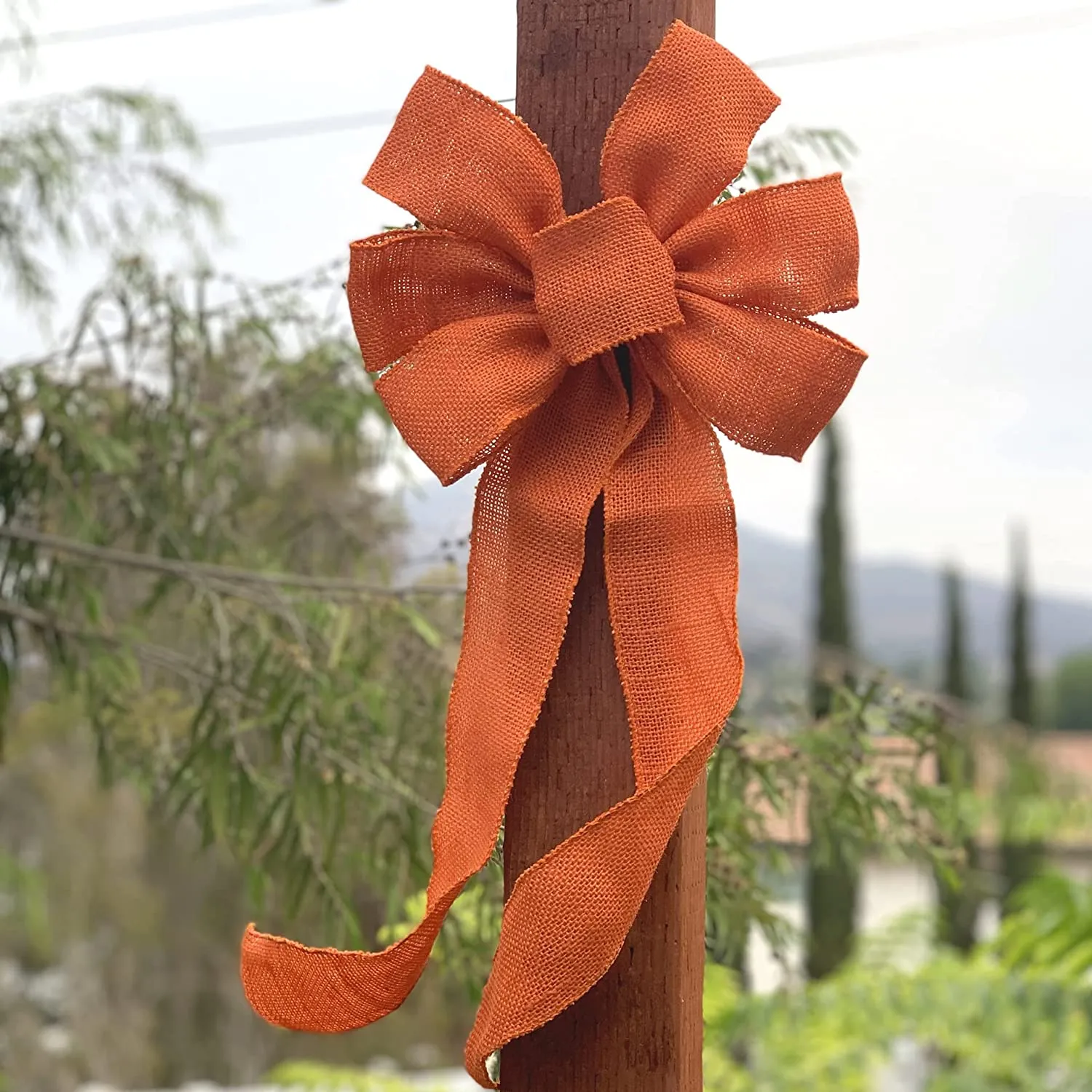 Orange Burlap Wreath Bow - 10" Wide, 18" Long Tails