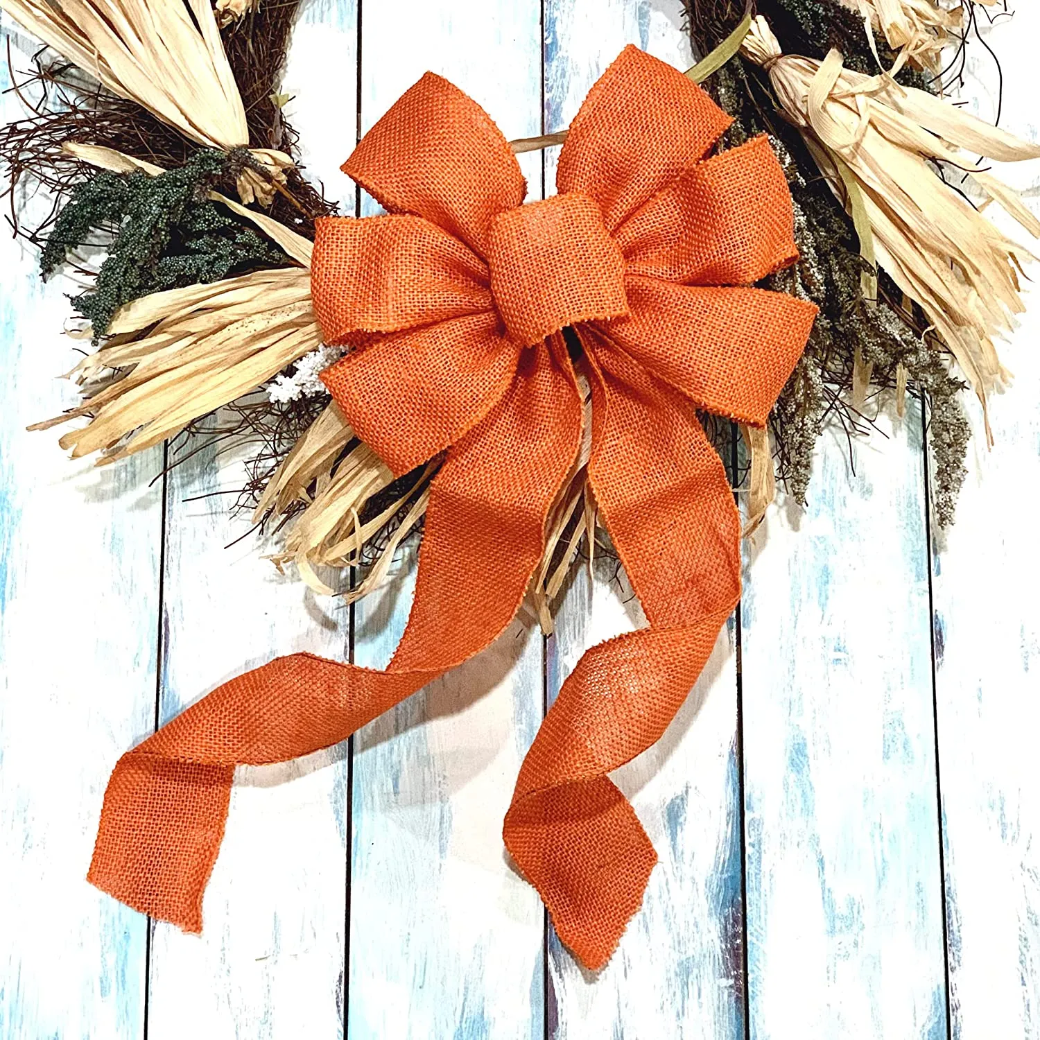 Orange Burlap Wreath Bow - 10" Wide, 18" Long Tails