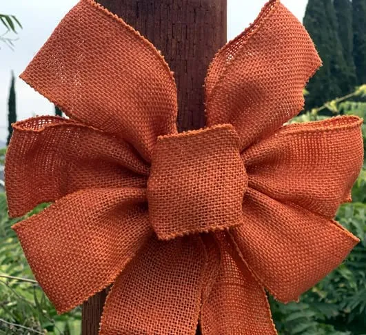 Orange Burlap Wreath Bow - 10" Wide, 18" Long Tails