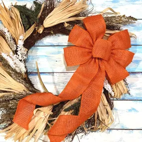 Orange Burlap Wreath Bow - 10" Wide, 18" Long Tails