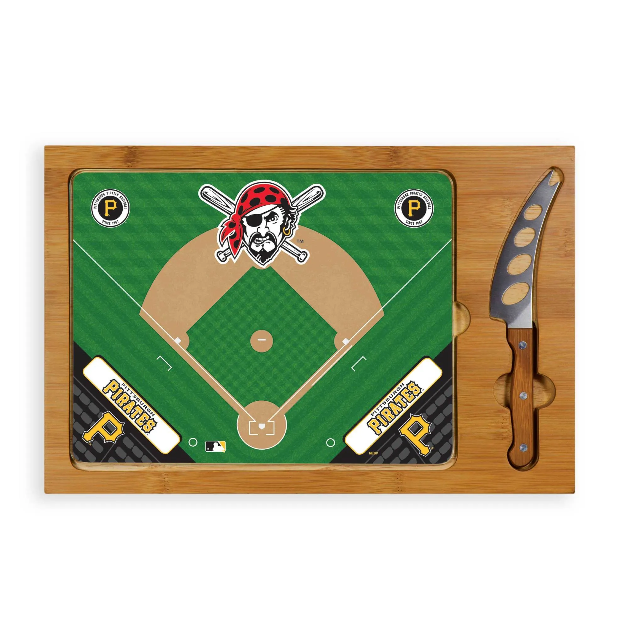 Pittsburgh Pirates Baseball Diamond - Icon Glass Top Cutting Board & Knife Set