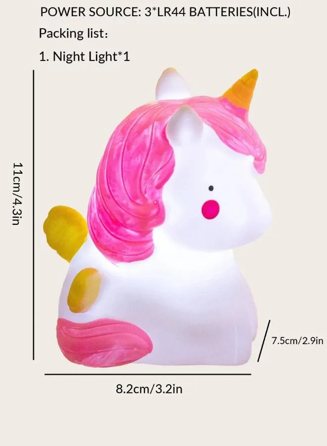 Portable Kids Cartoon LED Night Light Children Bedroom Table Lamp, Best Birthday Gift for Kids, White Unicorn