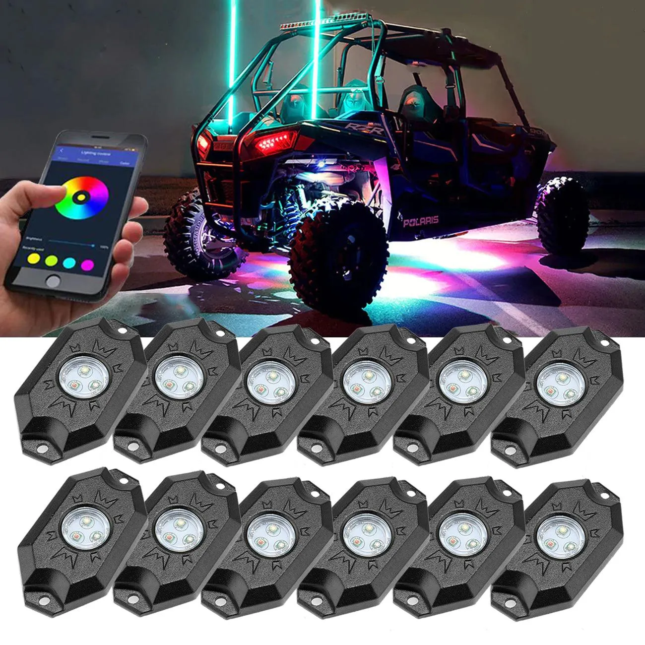 RGB LED Rock Light Set with Bluetooth Controller for ATV UTV