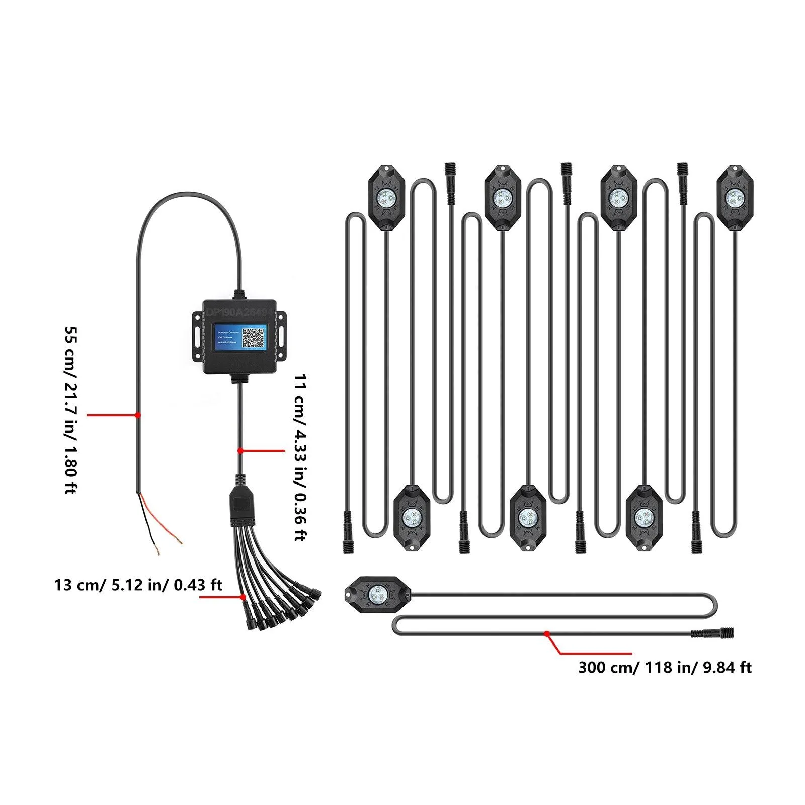 RGB LED Rock Light Set with Bluetooth Controller for ATV UTV