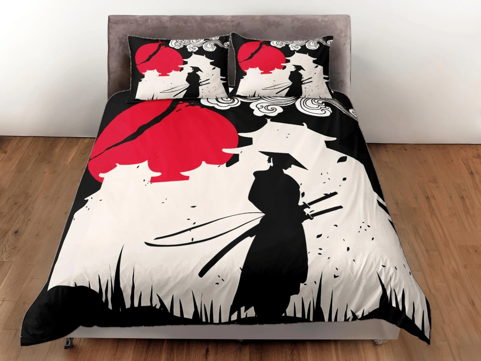 Samurai bedding, japanese duvet cover set for king, queen, full, twin, single, bed, bedding for boys, anime lover gift, japan culture