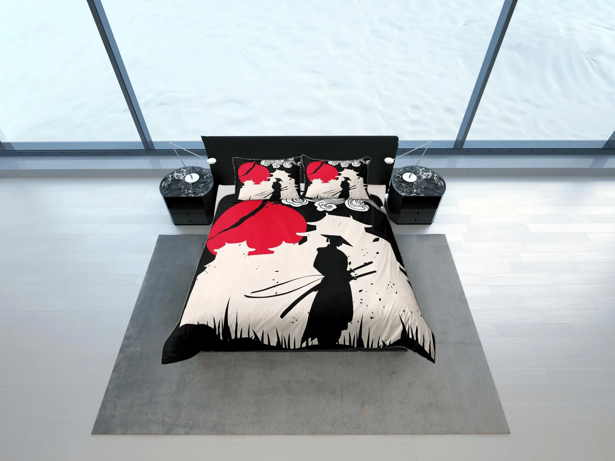 Samurai bedding, japanese duvet cover set for king, queen, full, twin, single, bed, bedding for boys, anime lover gift, japan culture