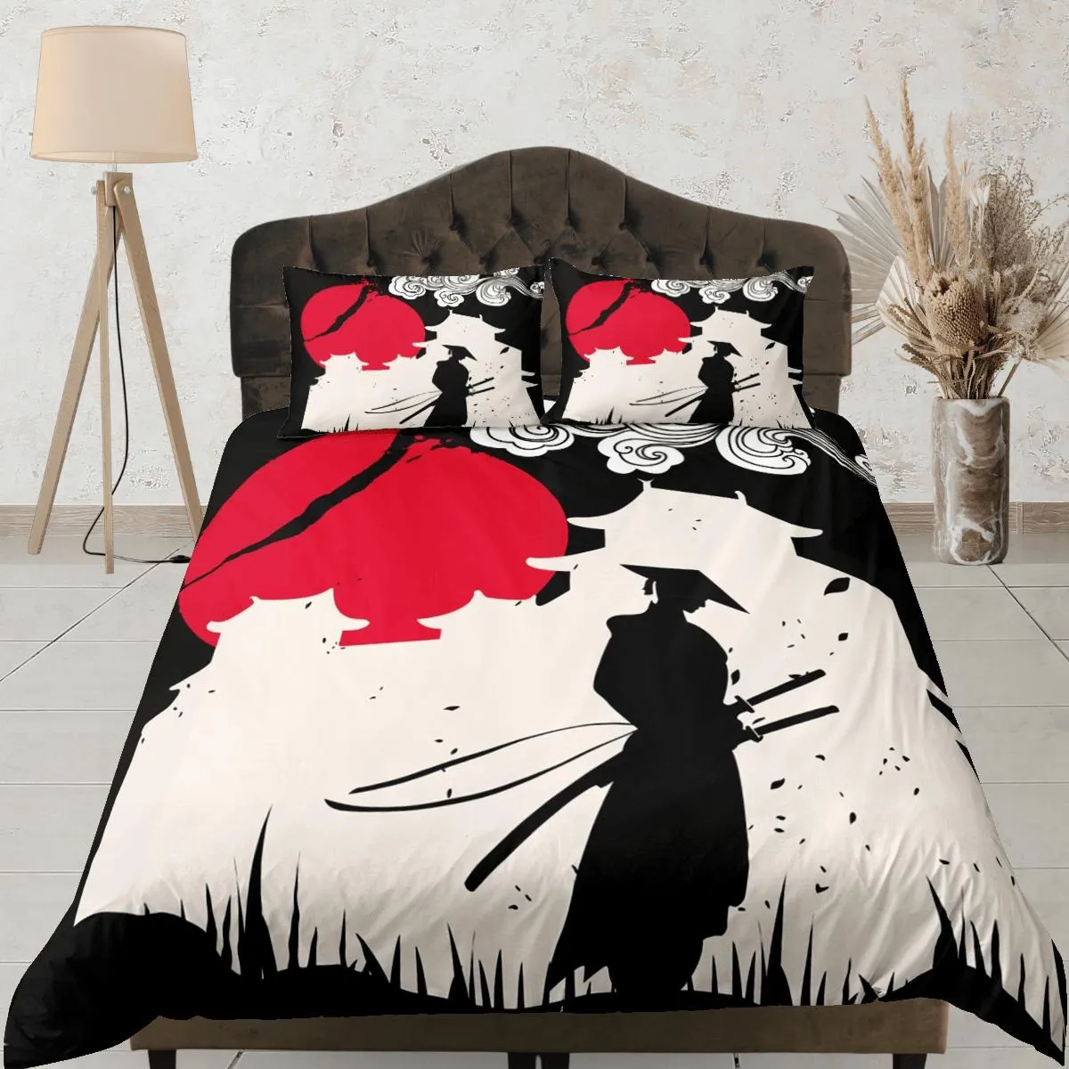 Samurai bedding, japanese duvet cover set for king, queen, full, twin, single, bed, bedding for boys, anime lover gift, japan culture