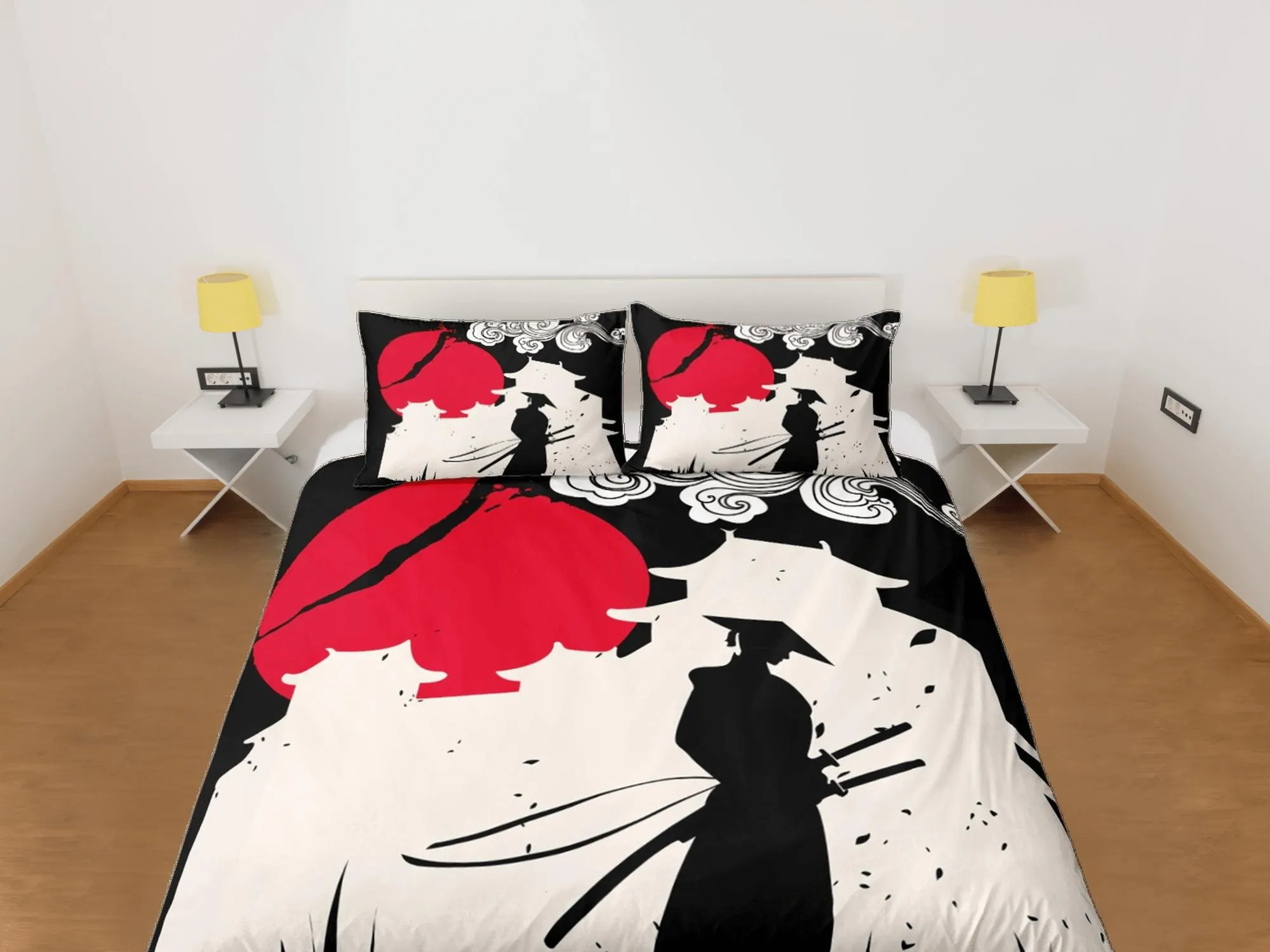 Samurai bedding, japanese duvet cover set for king, queen, full, twin, single, bed, bedding for boys, anime lover gift, japan culture