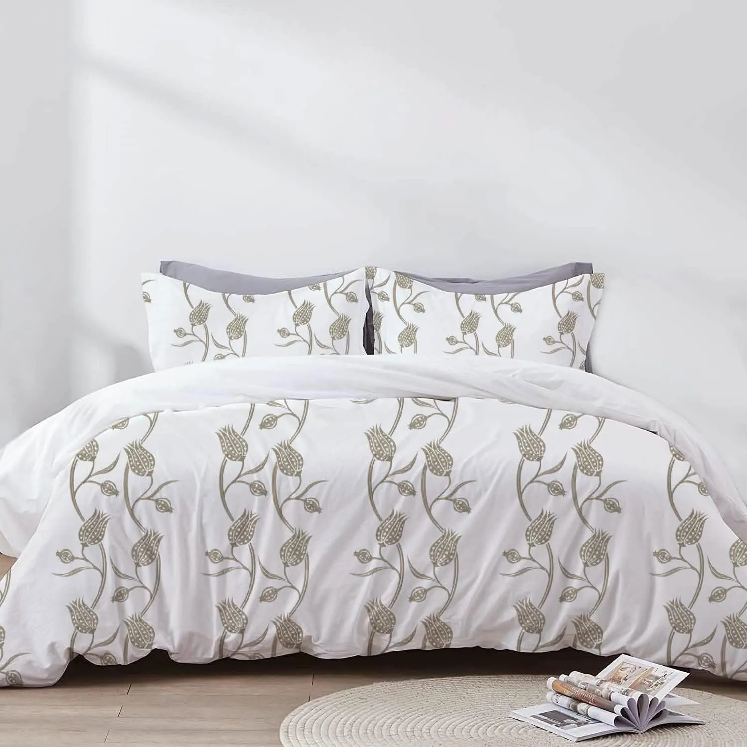 Sofia - Handmade 3 Piece Crewel Embroidered Duvet Set | Linen Cotton Blend |