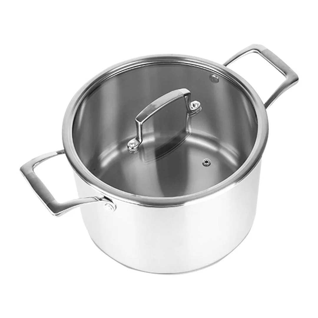 SOGA 22cm Stainless Steel Soup Pot Stock Cooking Stockpot Heavy Duty Thick Bottom with Glass Lid