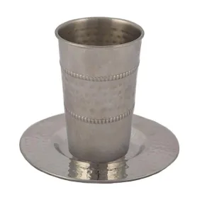 Stainless Steel Kiddush Cup - Hammer Work - Middle Stripe