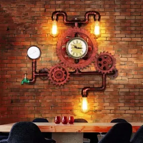 Steampunk 3-Light Wall Mount with Iron Copper Finish and Plumbing Pipe Gear – Unique Lighting Idea