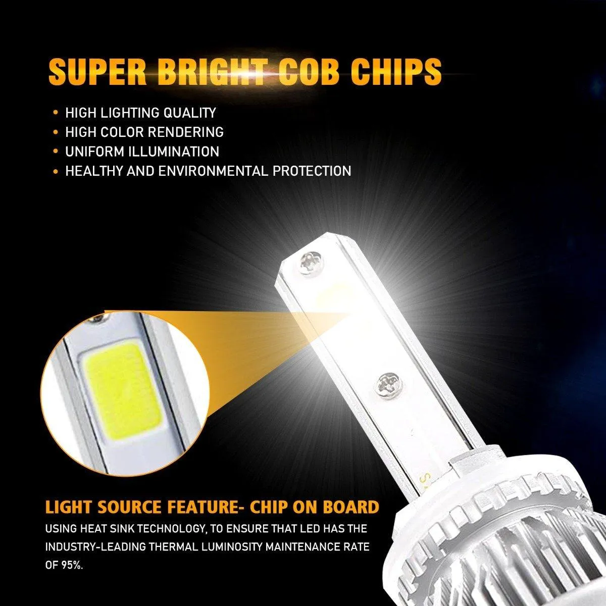 Super Brightest COB S2 Series 8000LM 72W LED Headlight Bulbs 6500K Cool White