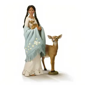 The Ashton-Drake Galleries Dyani Deer Maiden of The Morning Star Native American Poseable Portrait Doll with Deer Figures and Hand Sewn Beaded Illuminated LED Shawl 21"-Inches