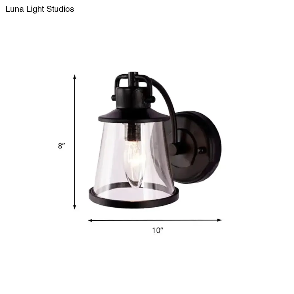 Vintage Wall Sconce Light: Black Glass Cone Design with Curved Arm