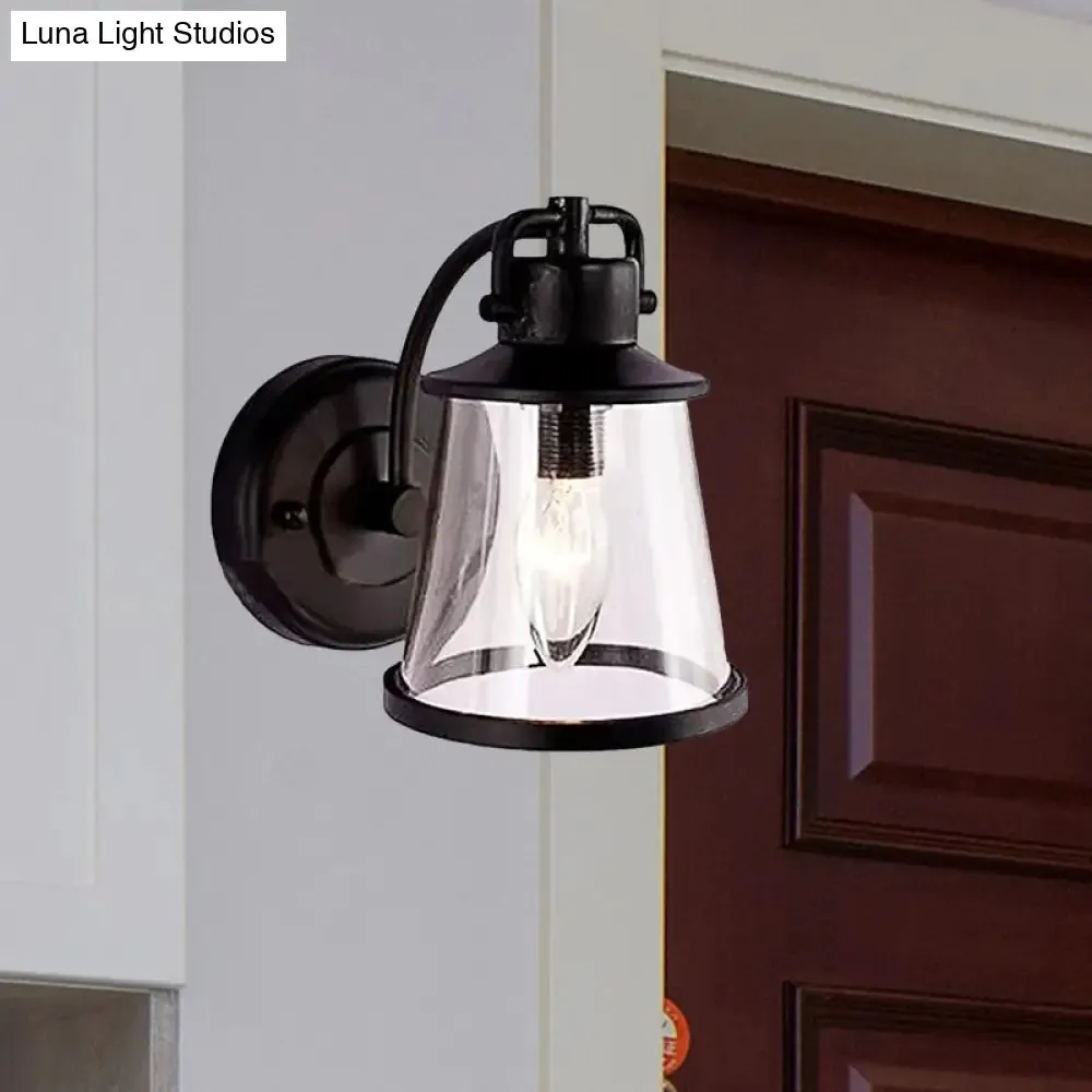 Vintage Wall Sconce Light: Black Glass Cone Design with Curved Arm