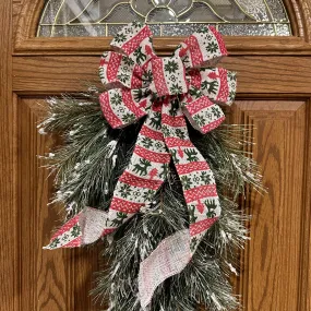 White Fair Isle Christmas Bow - 10" Wide, 18" Long